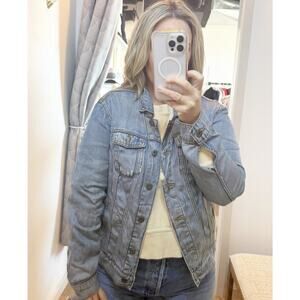 Pilcro and the Letterpress Anthropologie Oversized Jean Trucker Jacket Blue S